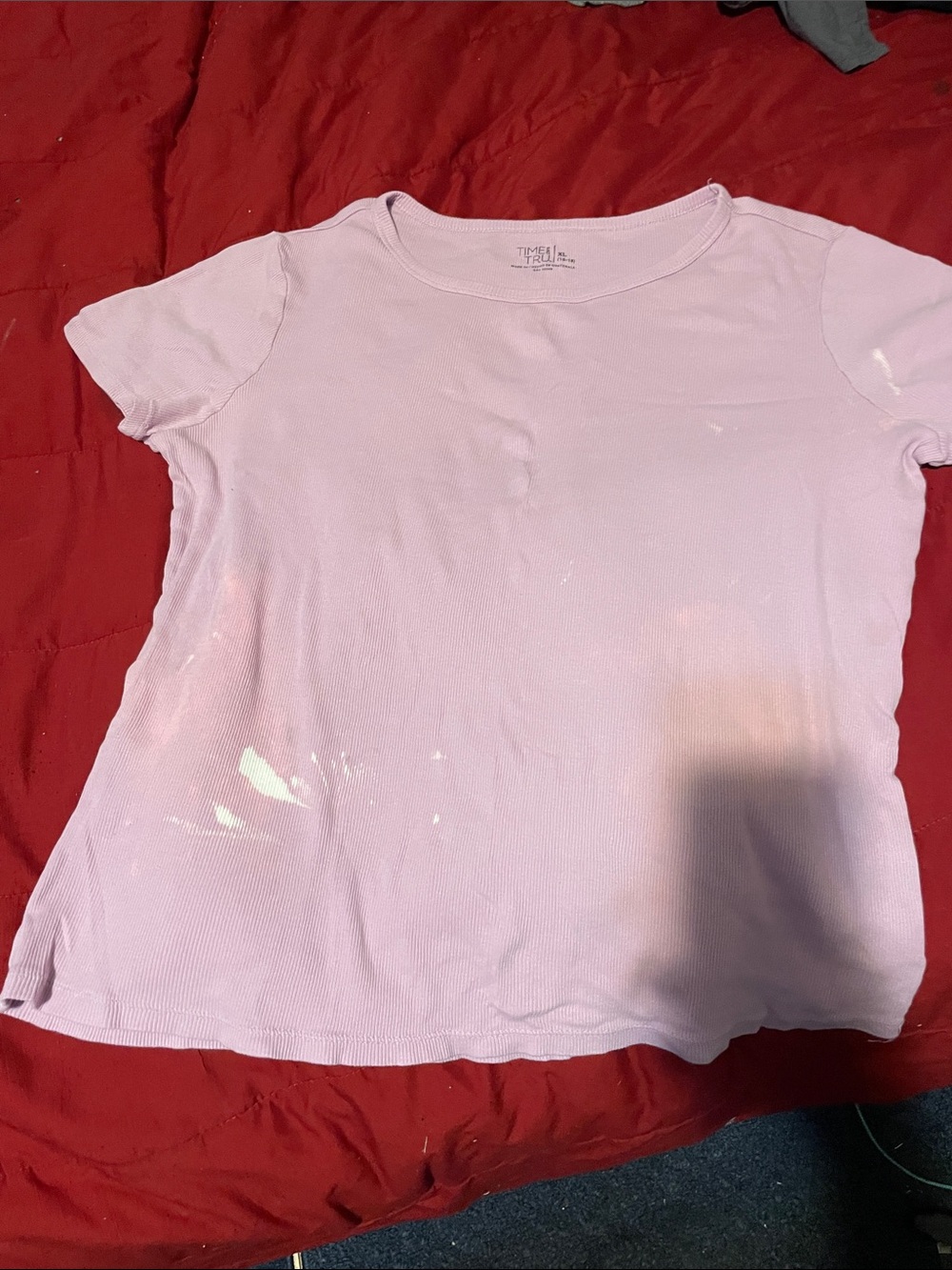 Time and Tru Light Pink Ribbed Short-Sleeve Tee